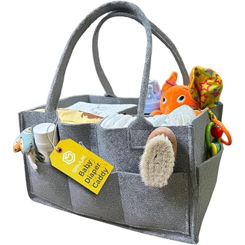 Baby Diaper Caddy Organizer Portable Newborn Shower Basket Gifts Storage Changing Wipes Bag Car Nursery Infant Boy or Girl Baby (Grey)