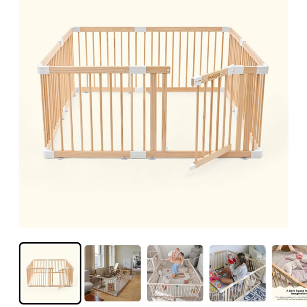 HARPPA Grovi Wooden Baby Gate Playpen | Non-Toxic Foldable DIY Adjustable Play Yard for Infants & Toddlers – Natural Finish Baby Fence for Small & Large Spaces
