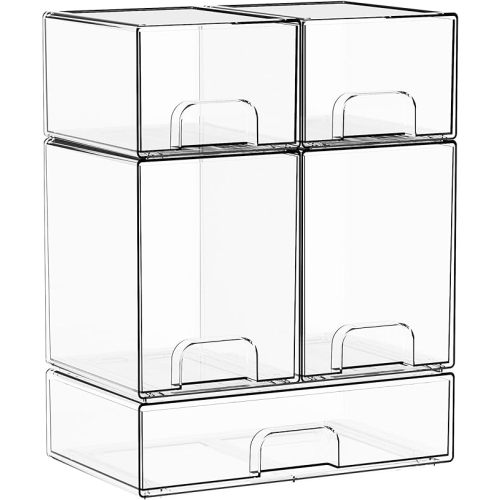 Yieach 5 Set Clear Stackable Storage Drawers and Acrylic Drawer Organizer,BPA Free Baby Bottle Organizer for Countertop and Bottle Station Organizer for Breast Pump Parts,Pacifier and Baby Accessories