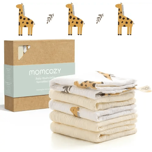 Momcozy Baby Washcloths - 4 Layer Design| Medium Thickness| Premium Cotton for Newborns' Skin-Great for Bathing, Wiping & on-The-go Use, Shower Gift and Essential(5 Pack, 10x10 inch)