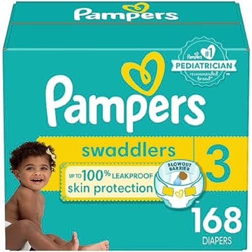 Pampers Swaddlers Diapers - Size 3, One Month Supply (168 Count), Ultra Soft Disposable Baby Diapers