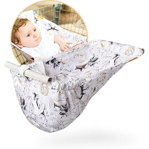 Shopping Cart Hammock for Infants and Toddlers, Babies, for All Car Seat Models, Grocery for Baby, Capacity of up to 50 lbs, Coming Up Roses