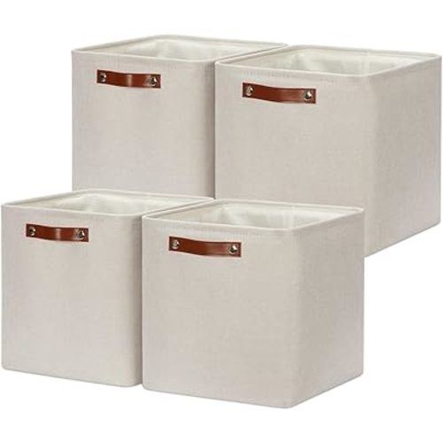 DULLEMELO Baskets For Organizing, Cube Storage Bins 12x12 Storage for Toys, Books and Clothes, Foldable Storage Bin for Office, Home, Shelves, Closets Organizing(4 Pack - 12" Beige)