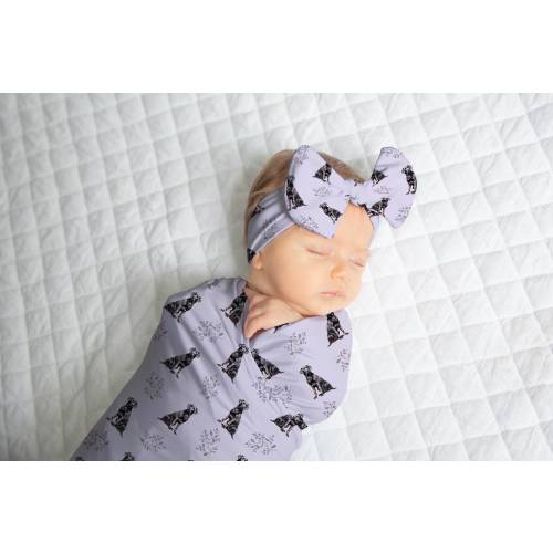 Black Lab Baby Swaddle Blanket And Bow Purple Labrador Swaddle Set Custom Labrador Dog Baby Boy Blanket Lab Coming Home Hospital Photo Shoot