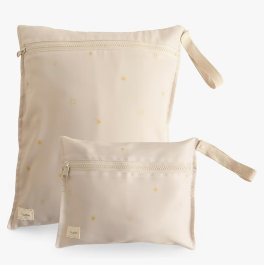 Amazon.com : mushie Water Resistant Wet Bags | Large & Small Reusable Storage Bag for Baby Items and Travel | Zippered Pockets with Handle | Machine Washable, Set of 2 (Sun) : Baby