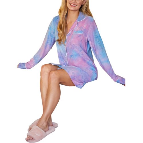Doublju Women's Long Sleeve Button Down Nightgown