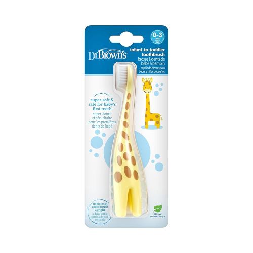 Dr. Brown's Infant-to-Toddler Training Toothbrush, Soft for Baby's First Teeth, Giraffe, BPA Free, 0-3 Years