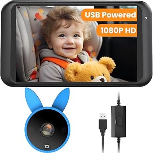 Babyvue BV2 USB Car Camera for Baby : 4.5" Car Seat Camera with 1080P Crystal Clear Mirror View, Easy Installation Carseat Rear Facing Moitor for Pet & Kids, HD IR Night Vision Backseat Monitor