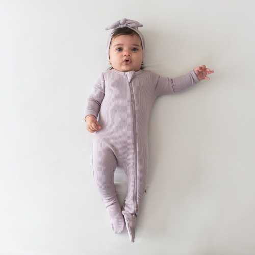 Ribbed Zipper Footie in Wisteria