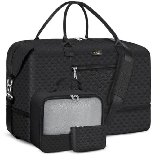 Weekender Bag for Women, Travel Duffel Bag Carry On Overnight Bag with Shoe Compartment Large Nylon Travel Weekend Tote Bag