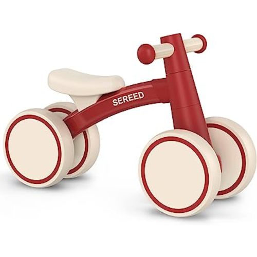 SEREED Baby Balance Bike for 1 Year Old Boys Girls 12-24 Month Toddler Balance Bike, 4 Wheels Toddler First Bike, First Birthday Gifts - Red