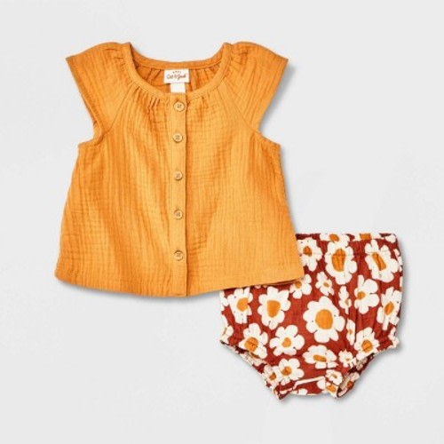 Baby Girls' 2pc Gauze Top & Bottom Set - Cat & Jack™ Gold, Size: 0-3M