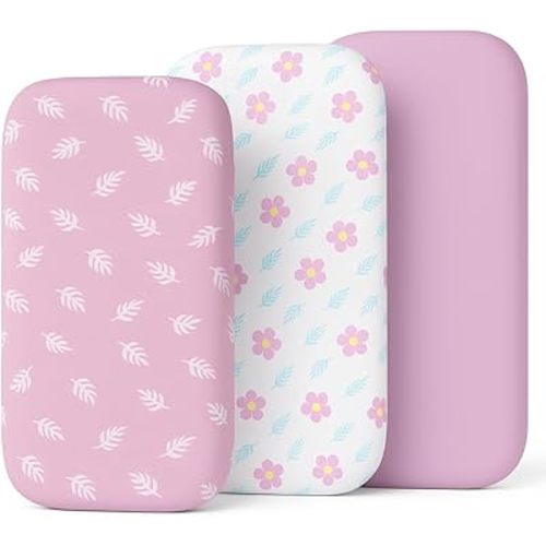 3-Pack Organic Jersey Cotton Bassinet Fitted Sheets – Fits 32 x 16 x 4 Inch Pads – Compatible with Halo, Snoo, Graco, Dream On Me, Delta – for Oval, Hourglass, and Rectangular Bassinet Mattresses