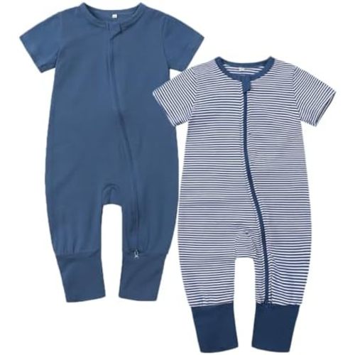 Feidoog Toddler 2 Pack Baby Zipper Rompers Cotton Short Sleeve One Piece Jumpsuit Outfits