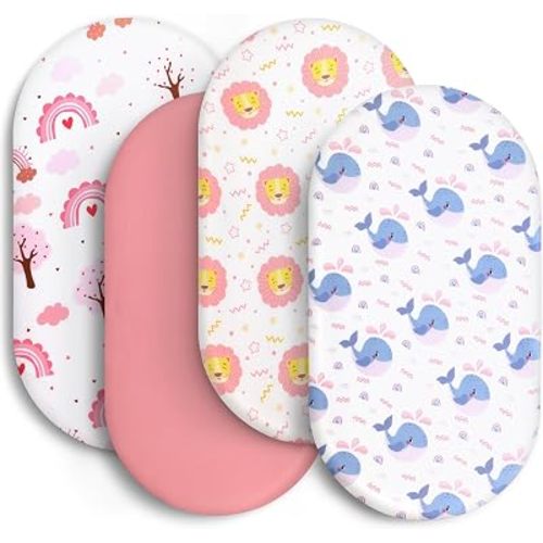Baby Bassinet Sheets for Baby Boy Girls,4-Pack Fitted Bassinet Sheets Set Compatible with Halo Bassinest Swivel Sleeper,Baby Delight,Angelbliss,32"X16" (Lion Heart)