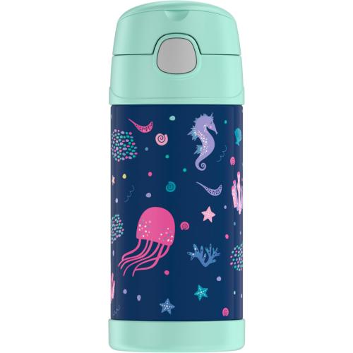 Thermos Funtainer 12oz Bottle purple owl straw cup travel kids stainless  steel