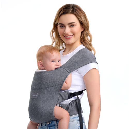 Topmeta Portable Baby Carrier, Spreadable Wide Shoulder Straps with Ergonomic Support, Lightweight and Compact Baby Wrap Carrier, Cozy Fabric Care for Baby’s Skin, Promotes Healthy Development, Grey
