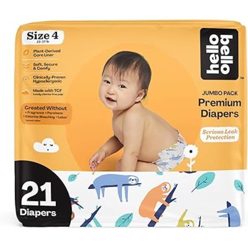 Hello Bello Premium - Pañales para bebé talla 4, 21 unidades de pañales desechables, extra absorbentes, hipoalergénicos con ajuste cómodo y seguro, perezoso durmiente