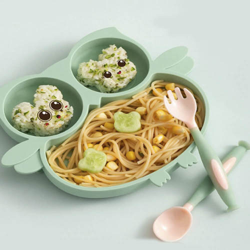 Owl Kids Silicone Meal Plate - Training, Divided, and Anti-Fall Feeding Dish