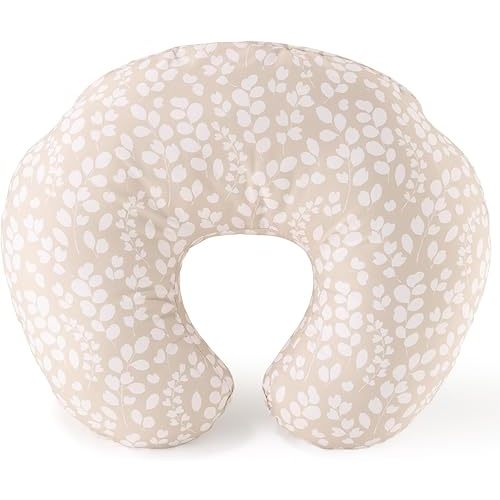 The Peanutshell Nursing Pillow & Cover - Soft Newborn Nursing Baby Girl or Boy Pillow Covers, Supportive & Comfortable Breastfeeding, Tummy Time Baby Essentials - Beige Botanical