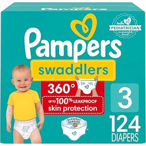 Pampers Diapers - Swaddlers 360 - Size 3, 124 Count, for up to 100% Leakproof Premium Skin Protection