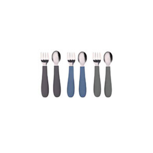 WeeSprout Toddler Utensils, 3 Forks & 3 Spoons, 18/8 Stainless Steel & Food Grade Silicone, Thick Easy-Grip Handles, Perfect Length For New Self Feeders, Gentle On Gums & Teeth, Dishwasher Safe - Matte Dark Gray, Blue, Green