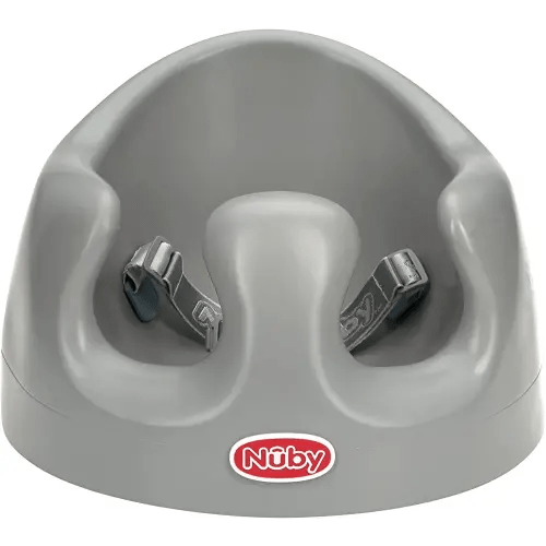 Nuby My Floor Seat - Silla de bebé portátil con cojín de espuma suave, arnés de seguridad y diseño de respaldo alto, más de 4 meses, color gris