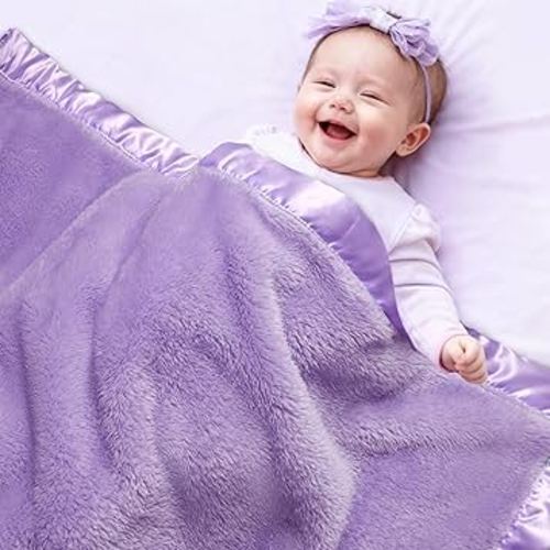 Pro Goleem Fleece Baby Blanket with 2 Inch Satin Trim Soft Plush Blanket for Boys and Girls for Babies Purple 30''x40''