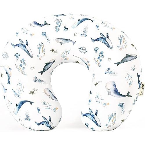 GRSSDER Reversible Nursing Pillow Cover, Ultra Soft Stretchy Minky Removable Nursing Covers Fitted for Breastfeeding Pillows Snug and Safe, Sea Fish