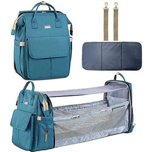 HappyLuoka Diaper Bag Backpack with Detachable Changing Station, 2 Insulated Bottle Warmer with Stroller Hook Mummy Bag, Portable Baby Travel Bag with Expandable Part for Baby Stuffs Organizer Blue