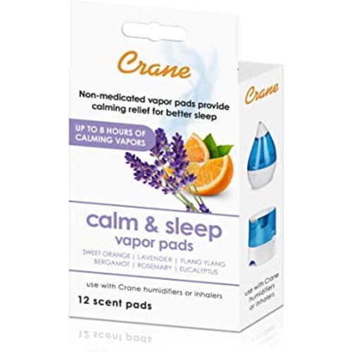 Crane Natural Lavender Orange Humidifier Pads with Calming Vapor, Universal Fit for Humidifiers and Inhalers, 12 Count