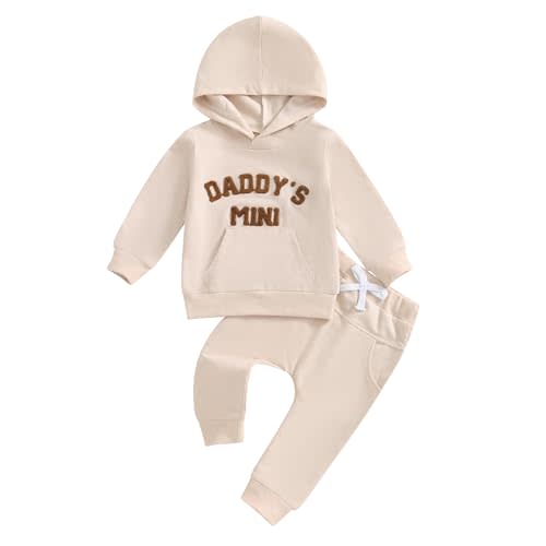 PUHHAPIEY Toddler Baby Boy Clothes Fall Winter Outfits Embroidery Daddy's Mini Hoodie Sweatshirt & Joggers Pant Set