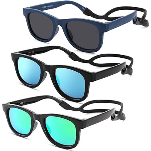 COASION Bendable Flexible Polarized Newborn Baby Sunglasses with Silicon Strap for Infant Boys Girls Age 0-12 Months CA9042