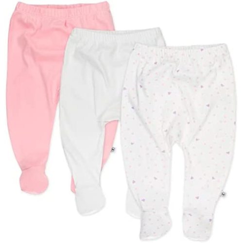HonestBaby 3-Pack Footed Pants Roomy Fit Pull on Bottoms- (0-3 Mo)