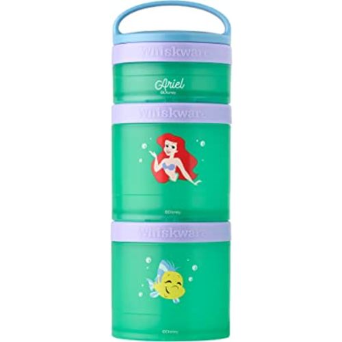Whiskware Disney Princess Stackable Snack Containers for Kids and Toddlers, 3 Stackable Snack Cups for School and Travel, Ariel and Flounder