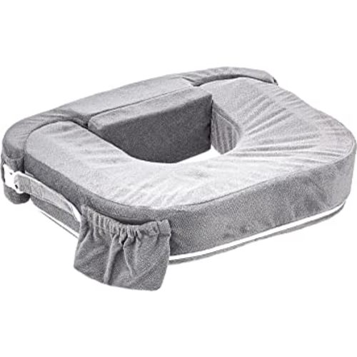 My Brest Friend Nursing Pillow for Twins | Ergonomic Breastfeeding Pillows | Supports Both Mom and Babies | Breastfeeding Essentials | Handy Side Pocket, Double Straps & Removable Cover, Dark Grey