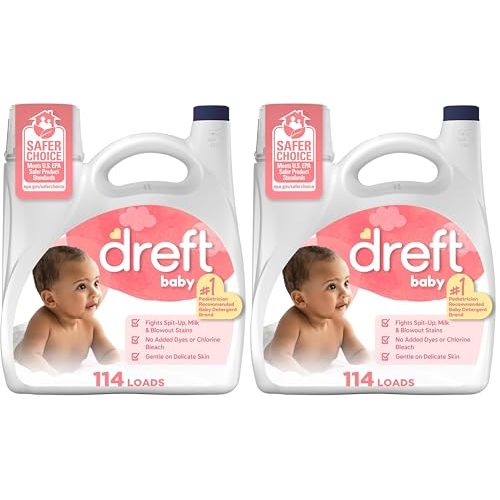 Dreft Baby Liquid Laundry Detergent, Gentle on Sensitive Skin Laundry Soap, 150 fl oz, 114 Loads (Packaging May Vary) (Pack of 2)