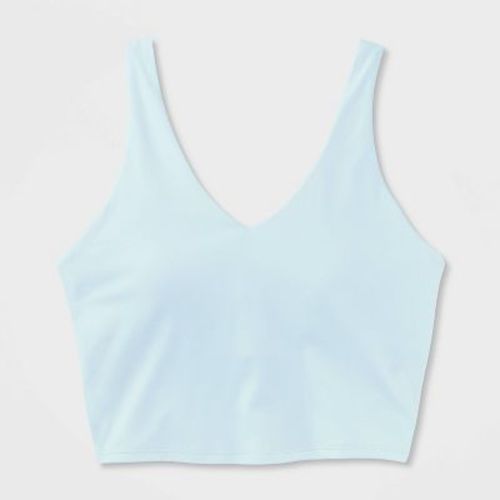 Women's Flex Light Support V Neck Cropped Sports Bra - All In Motion™ Gray M: Recycled Polyester, Spandex, Built-in Shelf Bra, Removable Cup