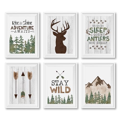 Hadley Designs 6 Baby Deer Decor – Woodland Nursery Wall Art Posters for Nursery & Bathroom, Unframed Adventure Room Decor Prints for Toddler & Boys' Bedroom