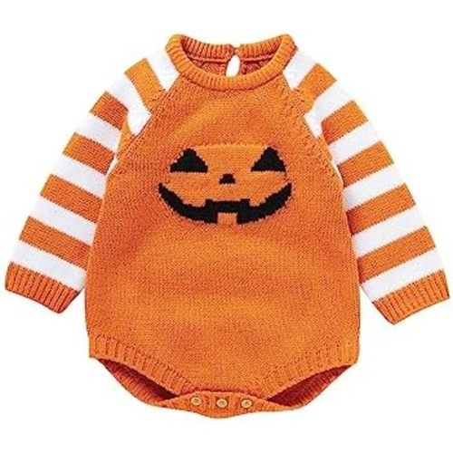 Baby Boy Girl Halloween Clothes Newborn Sweater Romper Pumpkin Ghost Knitted Romper Suspender Jumpsuit Outfits