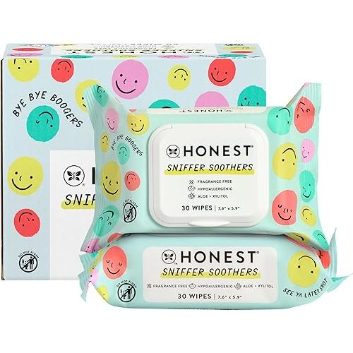 The Honest Company Plant-Based Snot Removing Wipes | Soothing Nose + Face Wipes with Aloe | Hypoallergenic for Sensitive Skin, EWG Verified | Fragrance Free, 60 Count