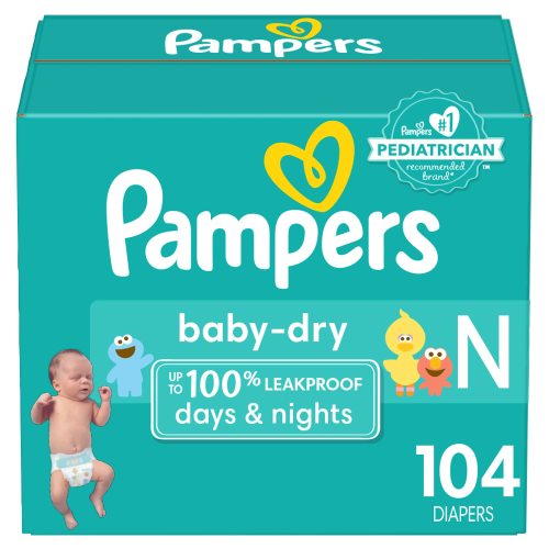 Pampers Baby Dry Diapers Newborn - Size 0, 104 Count, Absorbent Disposable Diapers C25