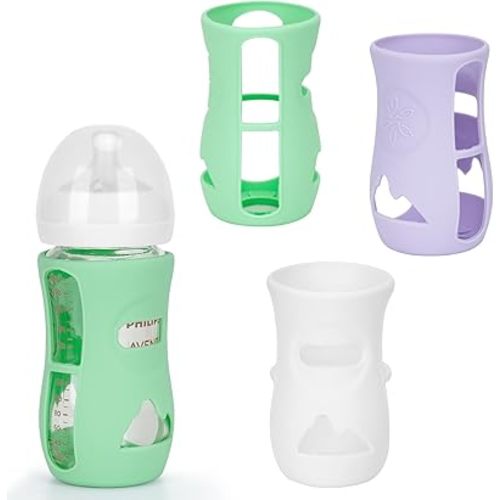 3 Pack Silicone Sleeves for Philips Avent Glass Bottle 8 oz, Anti Breakage Baby Bottle Holder Compatible Philips Avent Glass Natural Baby Bottle 4 oz, Anti-Scald, BPA Free
