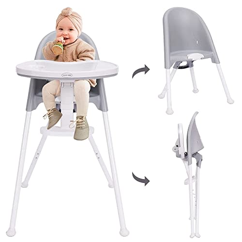 HAN-MM Foldable High Chair, One Click fold,Save Space, Detachable Double Tray, Infant Chair, Car Traveling, 3 in 1 Convertible, 3-Point Harness, Adjustable Footrest, Non-Slip Feet, Adjustable Legs