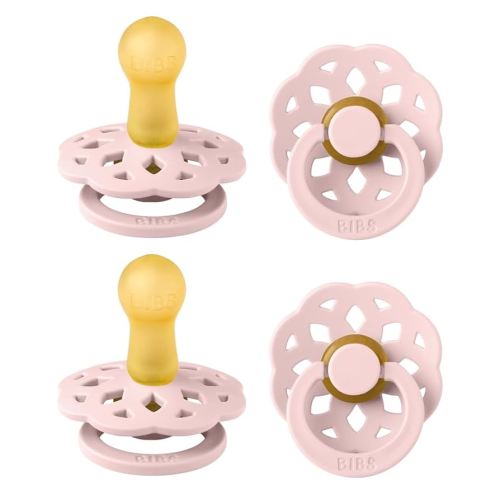 BIBS Boheme Pacifier 4-Pack. BPA Free Dummy Pacifier, Round Nipple. Natural Rubber Latex, Made in Denmark, Size 2 (6-18 Months), Blossom