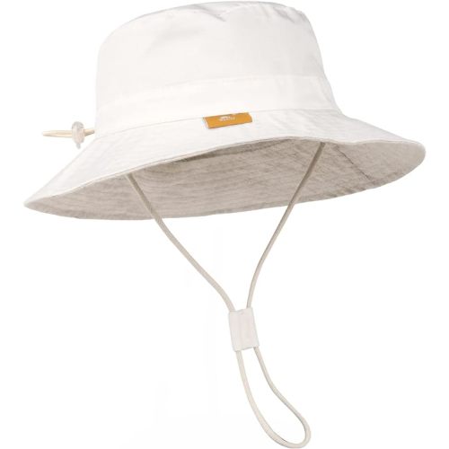 Baby Sun Hat for Boy Girl Toddler Summer Bucket Hat Kids Sun Protection Beach Hat Cotton Baby Hats - 6-12 Months - White