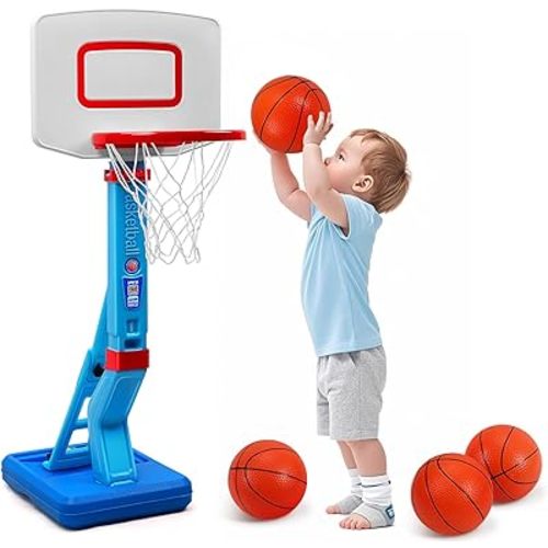 Toddler Basketball Hoop Indoor for Age 1-3, Adjustable Kids Basketball Hoop, Mini Basketball with 4 Balls for Outdoor Poolside, Birthday Christmas Sport Toys Gift for Baby Boys Girls Age 1 2 3 4