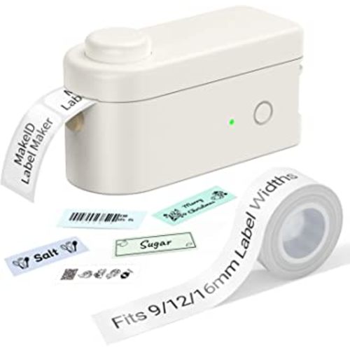 Makeid Label Maker Machine with Tape - Compatible with 9/12/16mm Waterproof Tape, Portable & Rechargeable with Built-in Cutter Wireless Label Printer Compatible with Android & iOS Devices