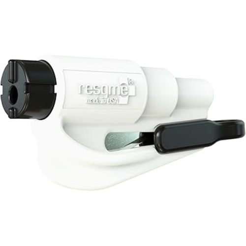 RESQME The Original Emergency Keychain Car Escape Tool, 2-in-1 Seatbelt Cutter and Window Breaker, Made in USA, White- Compact Emergency Hammer