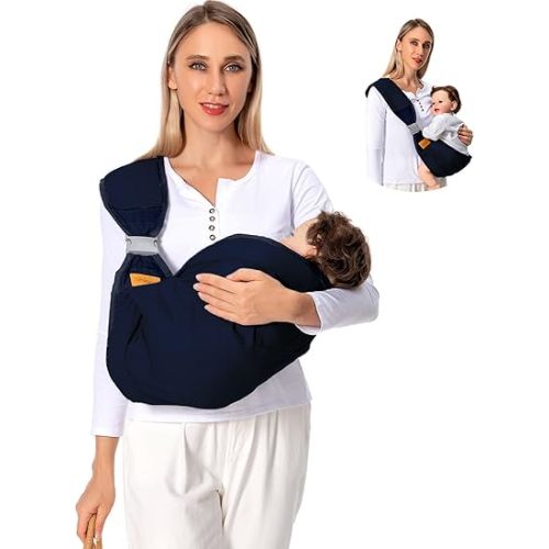 Baby Sling Carrier, Baby Carrier Newborn to Toddler(7-45lbs), Toddler Carrier with Safety Buckle, One Shoulder Adjustable Shoulder Strap, One Size Fits All, Blue